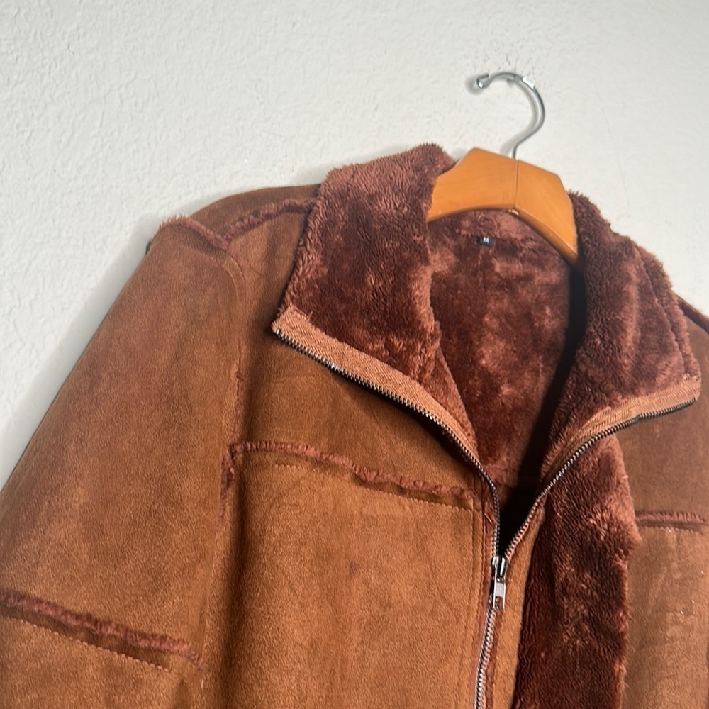 Faux Suede Patchwork Jacket Full Zip Mock Neck Te… - image 6